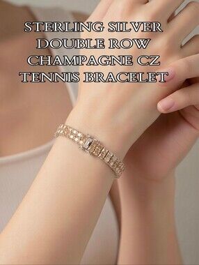 STERLING SILVER DOUBLE ROW TENNIS BRACELET 7" 5MM WIDTH 12.2 G